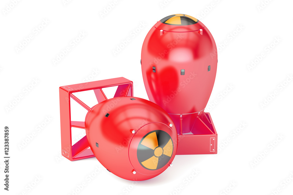 Poster red atomic bombs, 3d rendering