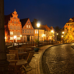 View of the old houses near hanse-harbor of Stade, Lower Saxony, Germany