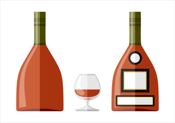 vector bottle and a glass of Cognac