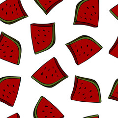Seamless background with watermelon slices. Vector illustration.