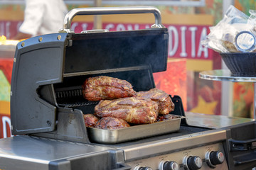 modern barbecue with meat Put on to cook