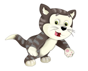Cartoon happy cat standing smiling and thinking - isolated - illustration for children