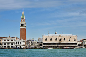 Fototapeta premium Piazza San Marco in Venice, Italy, main square of the city with the bell tower and Palazzo Ducale seen from the sea