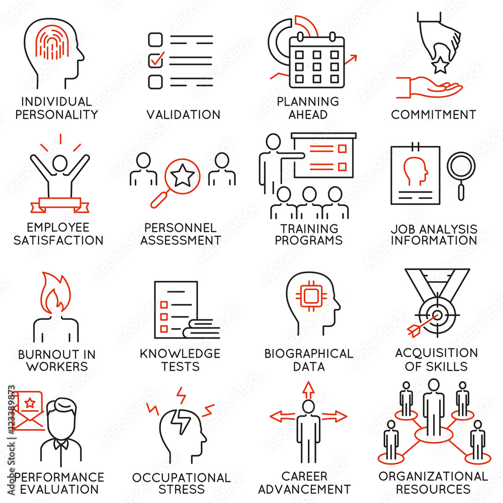 Poster vector set of 16 icons related to business management, strategy, career progress and business proces