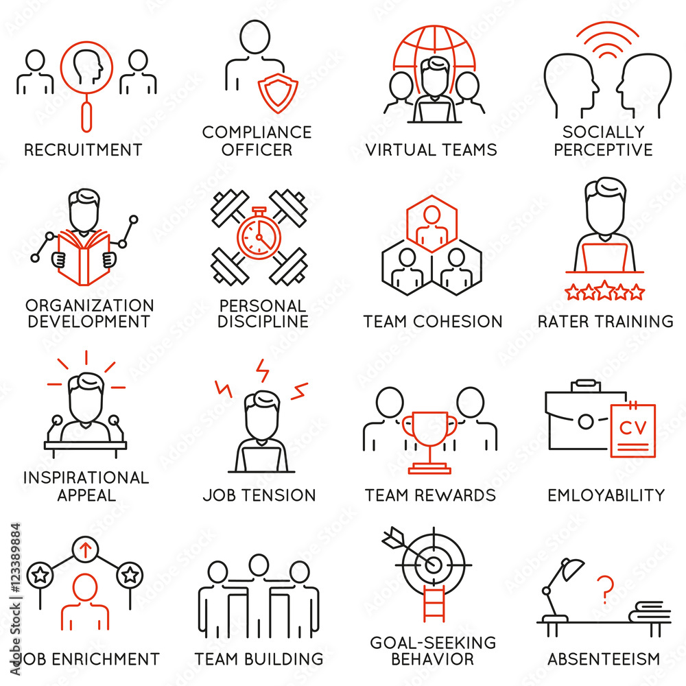 Poster vector set of 16 icons related to business management, strategy, career progress and business proces