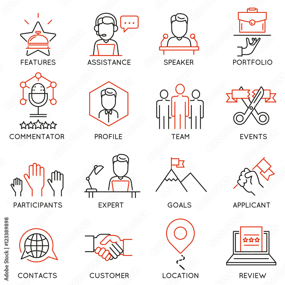 Poster vector set of 16 icons related to business management, strategy, career progress and business proces