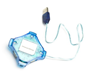 Blue usb hub on white background