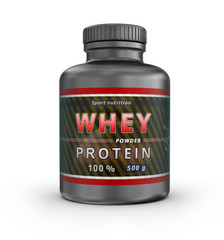 WHEY Protein Container. Sport Nutrition. 3D illustration