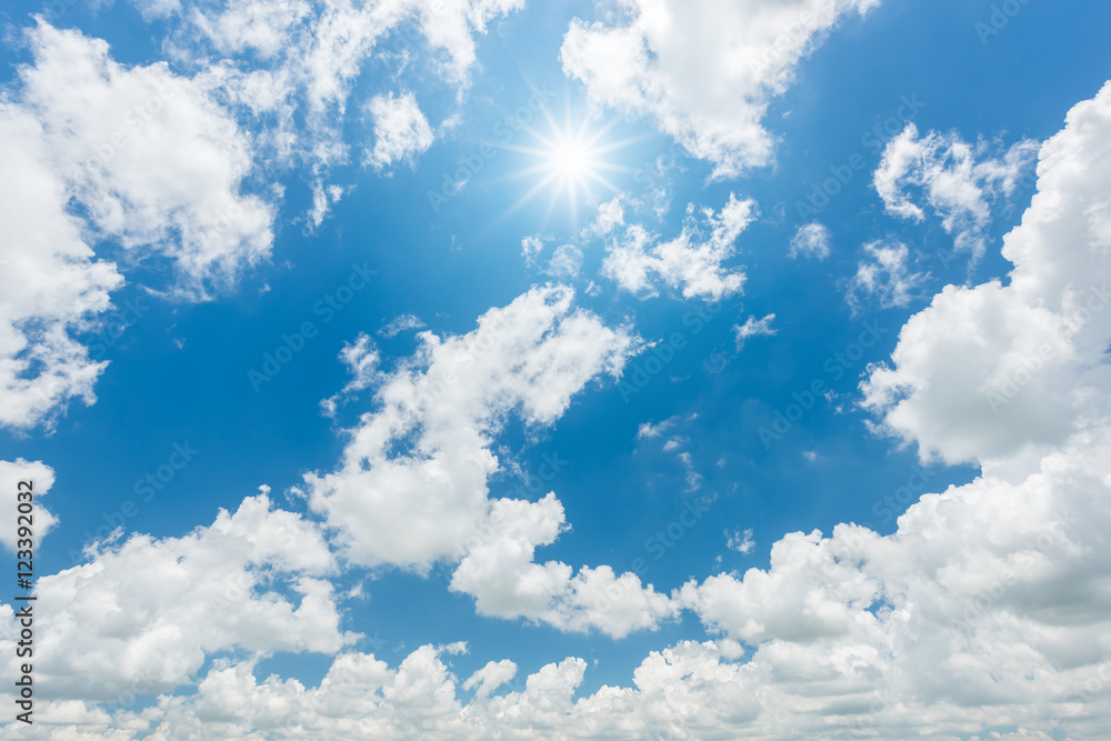 Canvas Prints blue sky with clouds and sun reflection. looking up view