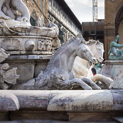 Detail of Fountain of Neptune on Piazza della Signoria (Signoria square) in front of Palazzo Vecchio in Florence, Tuscany, Italy.