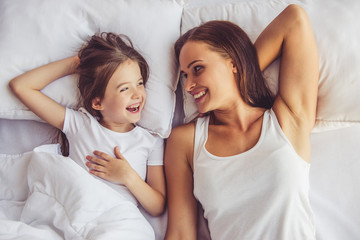 Mother and daughter at home