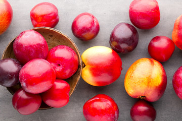 Fresh fruit on the gray background.