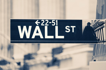 Vintage toned Wall Street sign