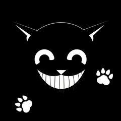 Black cat on a black background. Smiling