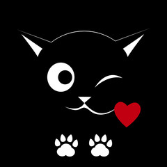 Black cat on a black background. Winks