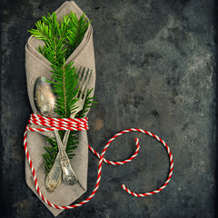 Christmas decoration christmas tree brunches vintage toned