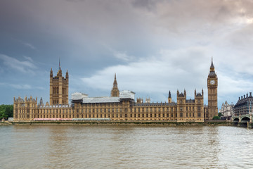 Fototapeta na wymiar Sunset view of Houses of Parliament, Palace of Westminster, London, England, Great Britain