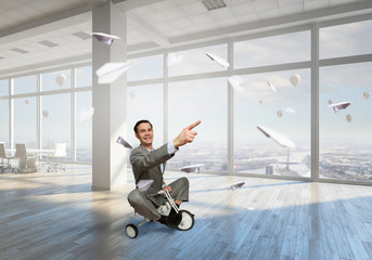 He is acting like a child . Mixed media