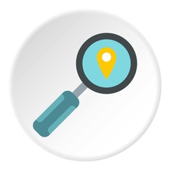 Magnifier with sign GPS icon. Flat illustration of magnifier with sign GPS vector icon for web