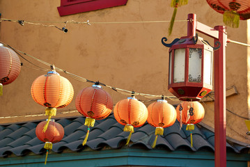 Beautiful red Chinese lanterns in Chinatown of Los Angeles