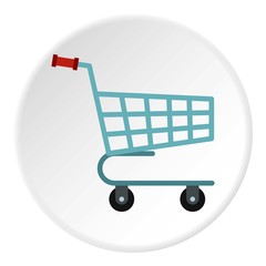 Basket on wheels icon. Flat illustration of basket on wheels vector icon for web