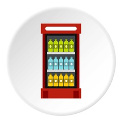 Fridge with drinks icon. Flat illustration of fridge with drinks vector icon for web