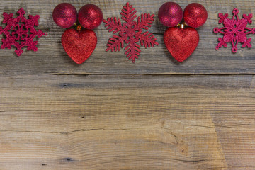 Christmas decorations on wooden board