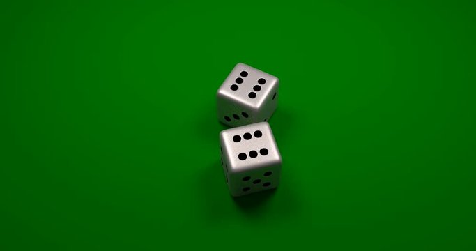 Boxcars With 2 Dice Thrown on Green Felt Table in 3D Rendered Animation