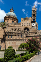 Fototapeta na wymiar Palermo Cathedral, dedicated to Our Lady of the Assumption, built in 1179-85, characterized by the presence of different styles, due to a long history of additions, alterations and restorations