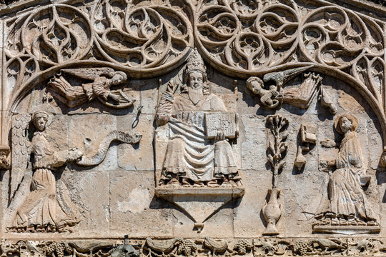 Details of the Palermo Cathedral's portico carved in the Gothic-Catalan style