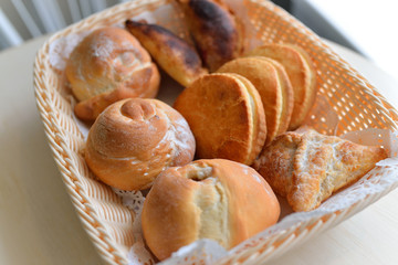 Background of different kind fresh baked bread , close-up