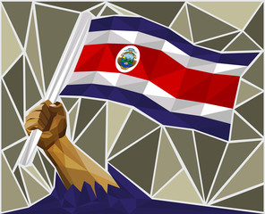 Powerful Hand Raising The Flag Of Costa Rica