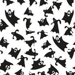 Pattern. Cute ghosts in black shrouds on a white  background. Wonderful background to Halloween