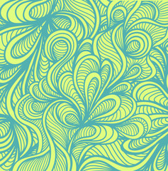Abstract doodle background  in handmade style marine blue green