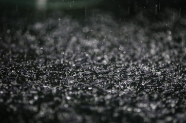 Dark rain falling close up