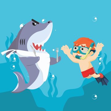 shark hugry meet human diving alone