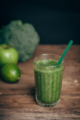 Fresh green smoothie from fruit and vegetables, healthy eating, selective focus