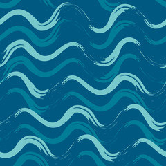 Abstract seamless pattern. Turquoise background with light and dark blue waves.