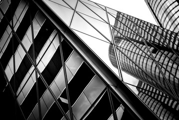 windows of business building in Hong Kong with B&W color
