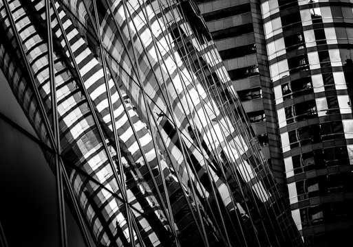 windows of business building in Hong Kong with B&W color
