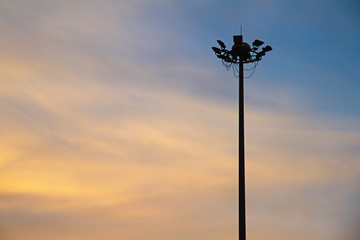 Pillar spotlights and light in evening