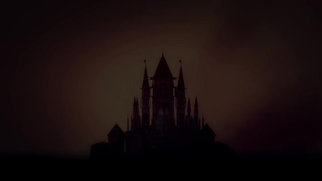 Scary Castle on a Wasteland Under a Thunderstorm