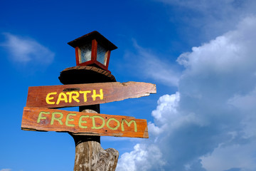 Sign and lamp with blue sky background