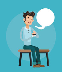Boy cartoon chatting with smartphone and bubble icon. Mobile people theme. Colorful design. Vector illustration