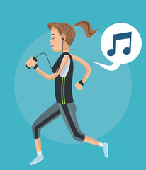 Girl cartoon listening music with bubble and smartphone icon. Mobile people theme. Colorful design. Vector illustration