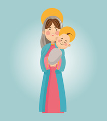 Mary and baby jesus cartoon icon. Holy family and merry christmas season theme. Colorful design. Vector illustration