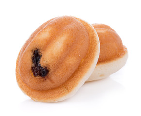 raisin bread on white background