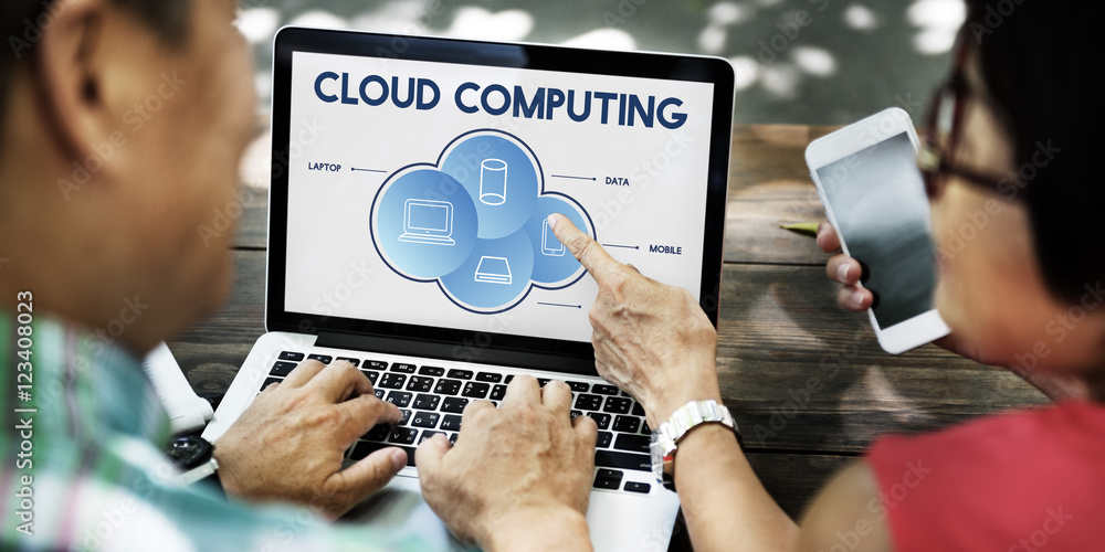 Poster cloud computing data networking connection technology concept