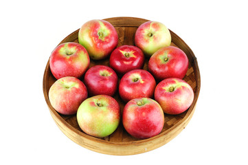 fresh picked apples in the bamboo tray