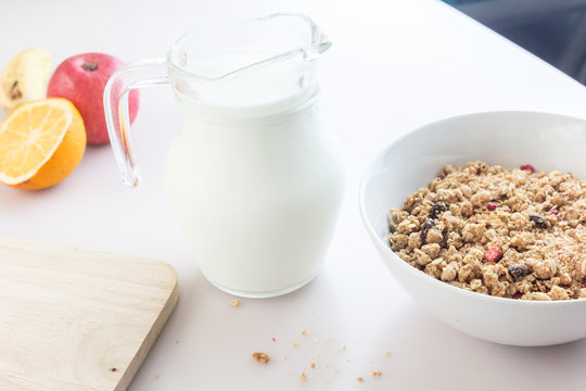 Milk jug and cereals - healthy eating